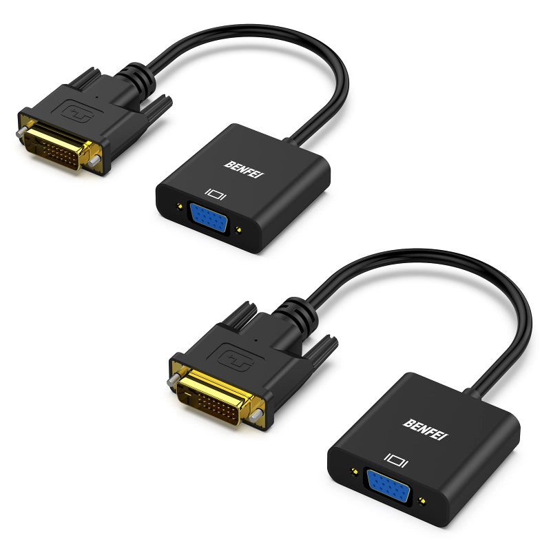 BENFEI Active DVI-D to VGA Adapter, 2 Pack DVI-D 24+1 to VGA Male to Female Adapter - Image 1
